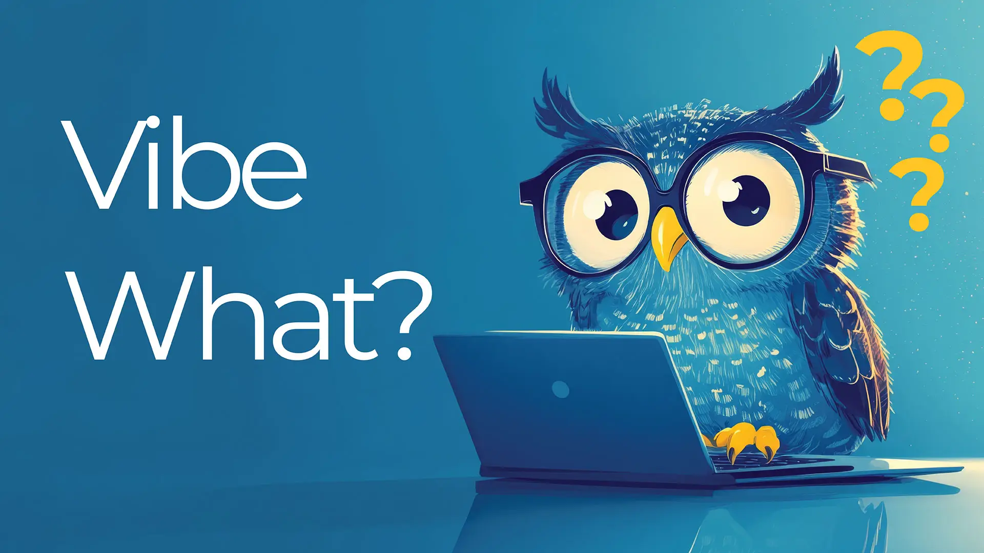 Illustration of a wise-looking owl in a business suit using a laptop, representing AI-driven marketing strategy and the concept of vibe marketing.